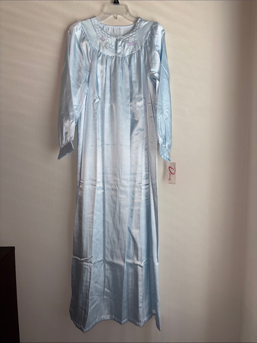 Vintage Deena Blue Satin Long Nightgown Size Medium
